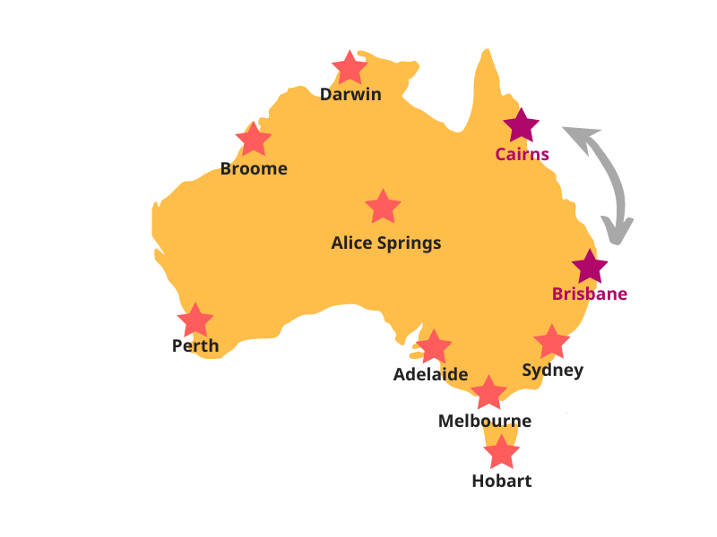 Route Cairns bis Brisbane